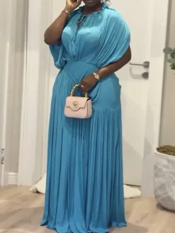 Elegant Pleated Drawstring Waist Maxi Dress