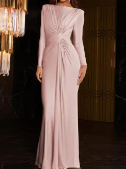Elegant Waist Twist Ruched Evening Maxi Dress