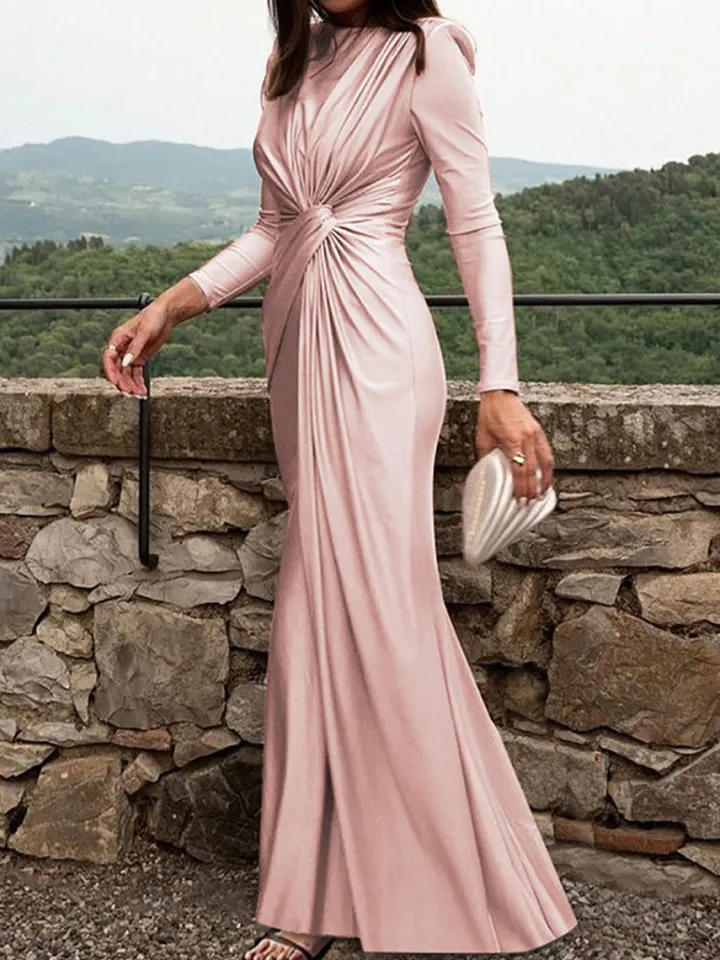 Elegant Waist Twist Ruched Evening Maxi Dress