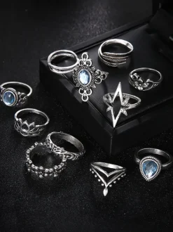 Eleven Piece European Imitation Gem Rings Set