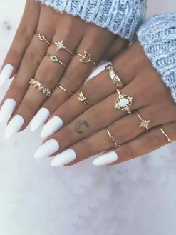 Eleven Piece Pearl Rhinestone Rings Set