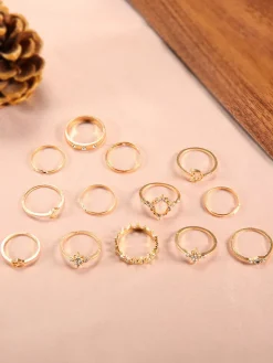 Eleven Piece Pearl Rhinestone Rings Set