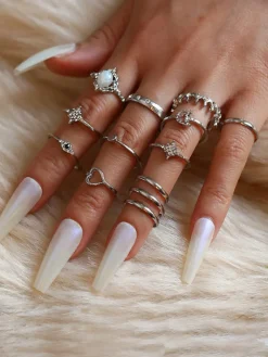 Eleven Piece Pearl Rhinestone Rings Set
