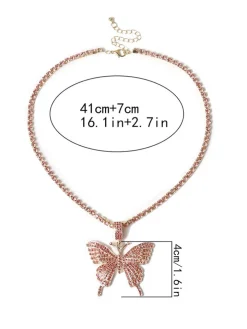 European Butterfly Pendant Rhinestone Necklaces