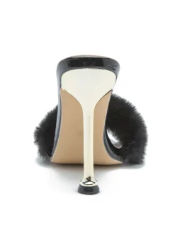 Faux Rabbit Fur Stiletto High Heel Sandals