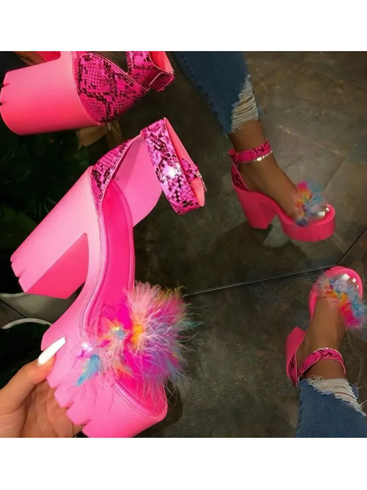 Feather Patchwork Chunky Platform Heel