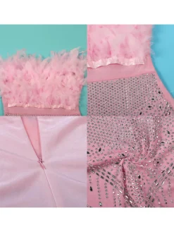 Feather Rhinestone Strapless Mini Dress