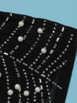 Feather Rhinestone Strapless Mini Dress