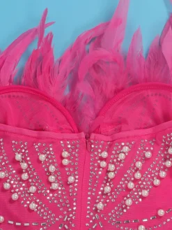 Feather Rhinestone Strapless Mini Dress