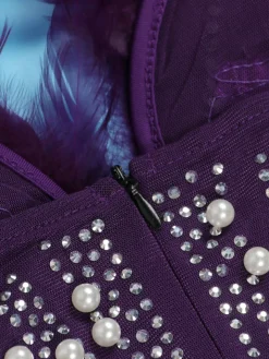 Feather Rhinestone Strapless Mini Dress