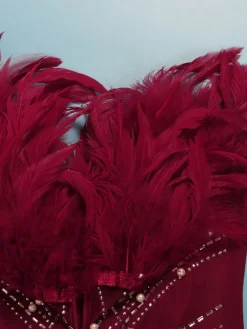 Feather Rhinestone Strapless Mini Dress