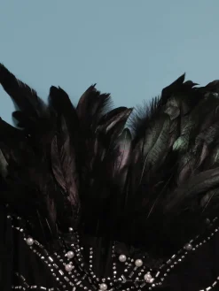 Feather Rhinestone Strapless Mini Dress