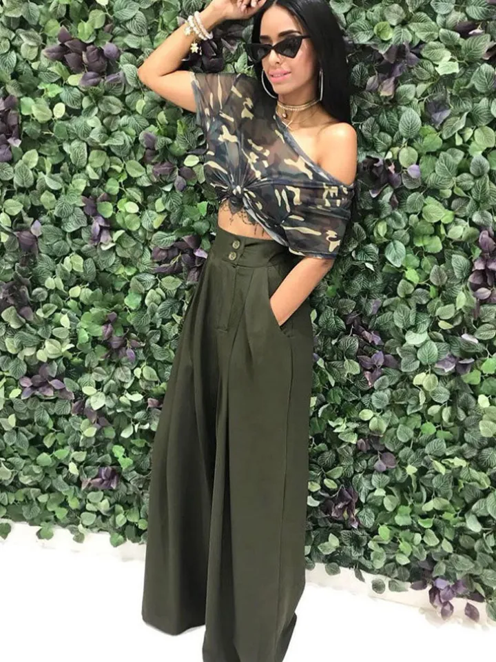 Floor Length Solid Color Wide Leg Pants