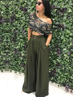 Floor Length Solid Color Wide Leg Pants