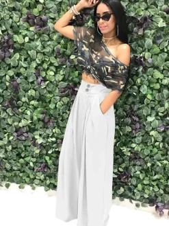 Floor Length Solid Color Wide Leg Pants