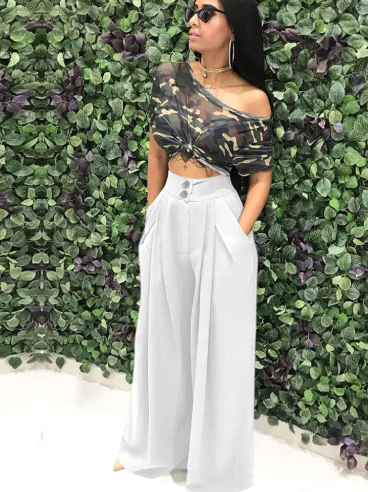 Floor Length Solid Color Wide Leg Pants