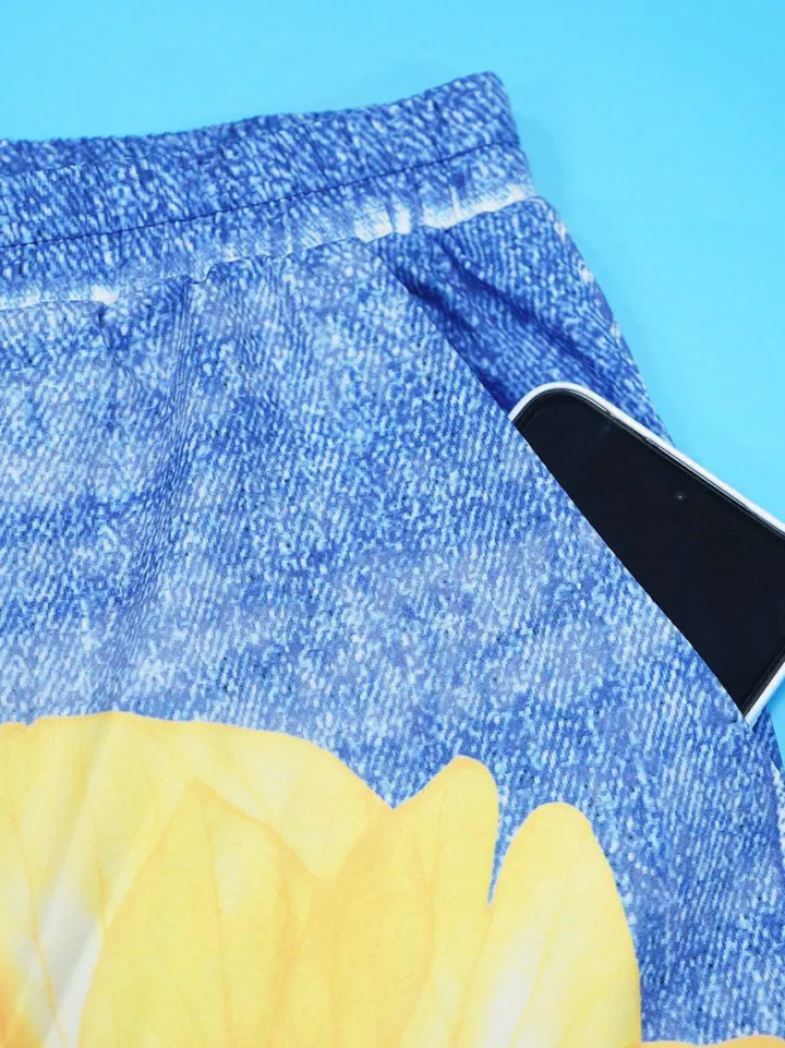 Floral Butterfly Print Wide Leg Jeans