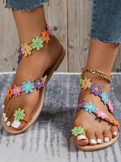 Floral Pattern Toe Ring Sandal