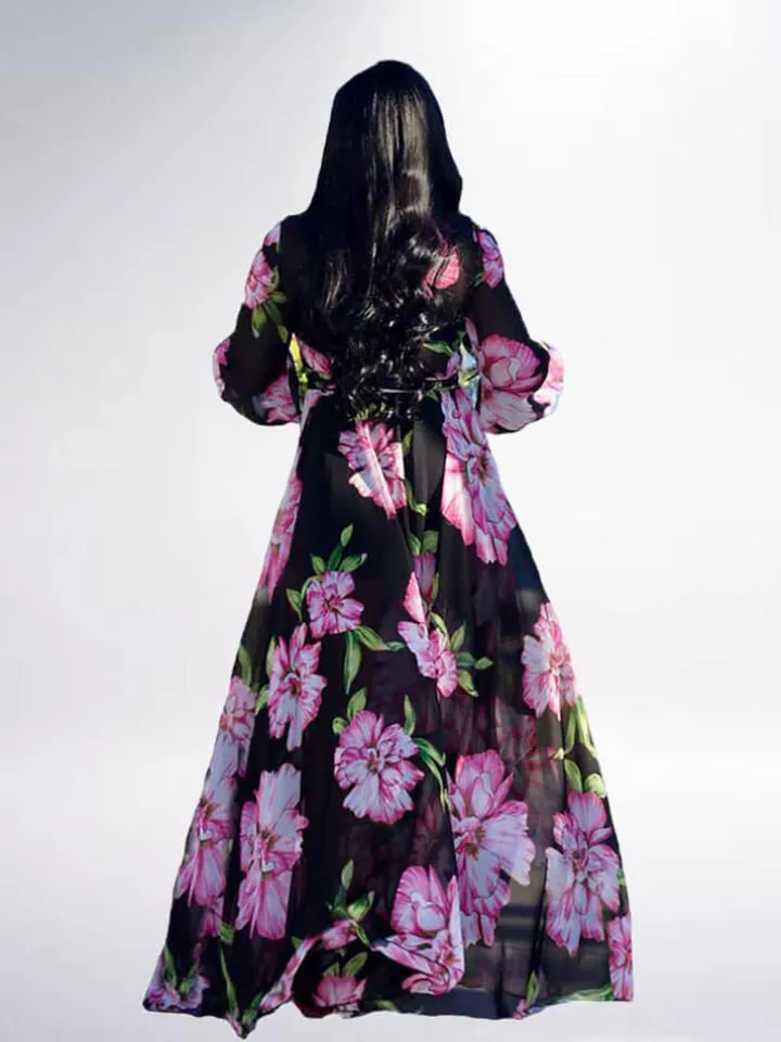 Floral Print Pleated Maxi Dress