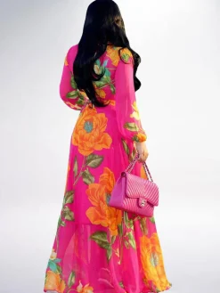 Floral Print Pleated Maxi Dress