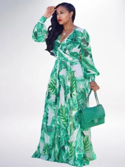 Floral Print Pleated Maxi Dress