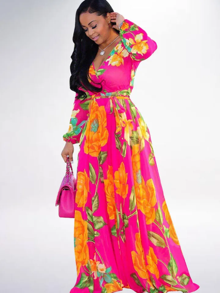 Floral Print Pleated Maxi Dress
