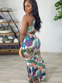 Floral Print Sleeveless Cut Out Mermaid Dress