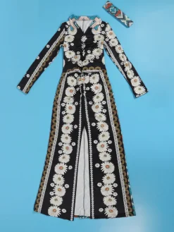 Floral Split Hem Bodycon Maxi Dress with Headscarf