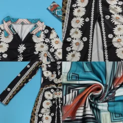 Floral Split Hem Bodycon Maxi Dress with Headscarf