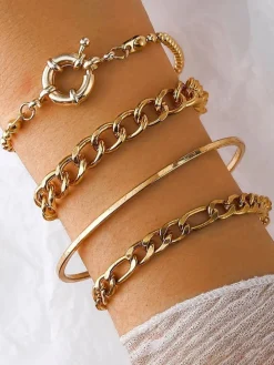 Four Piece Thick Chain Bracelets