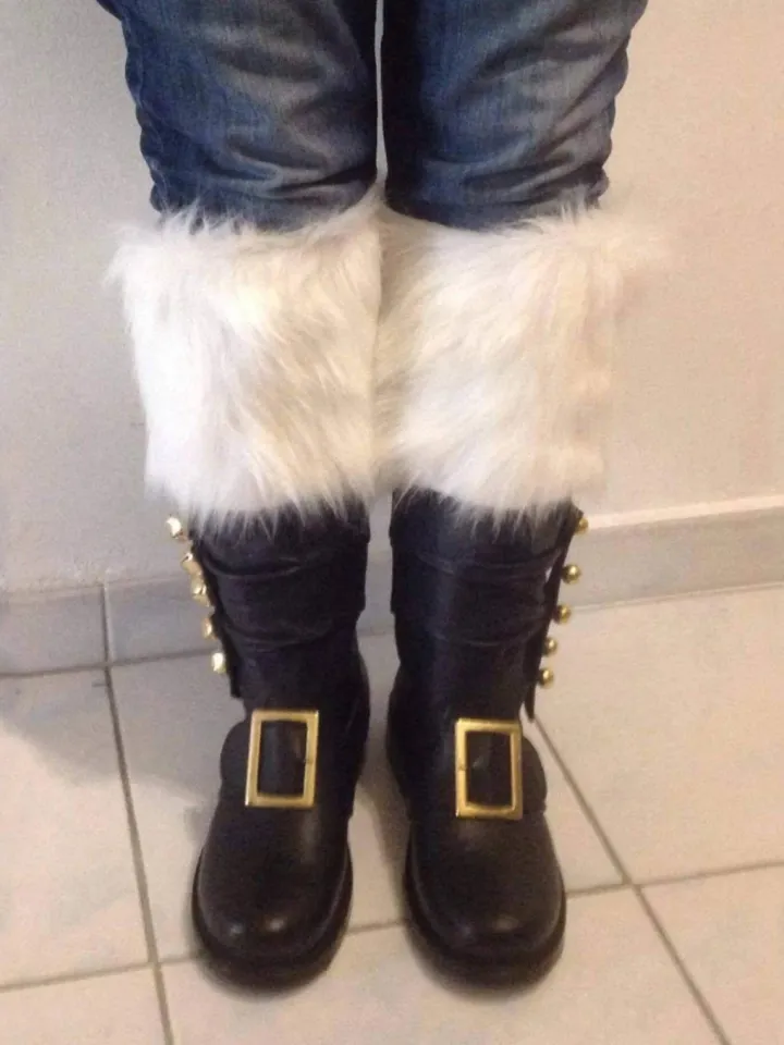 Fur Trim Buckles Bell Decor Santa Boots