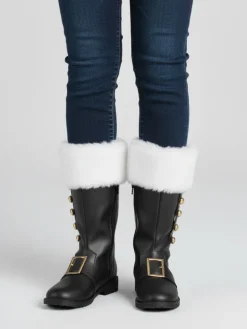 Fur Trim Buckles Bell Decor Santa Boots