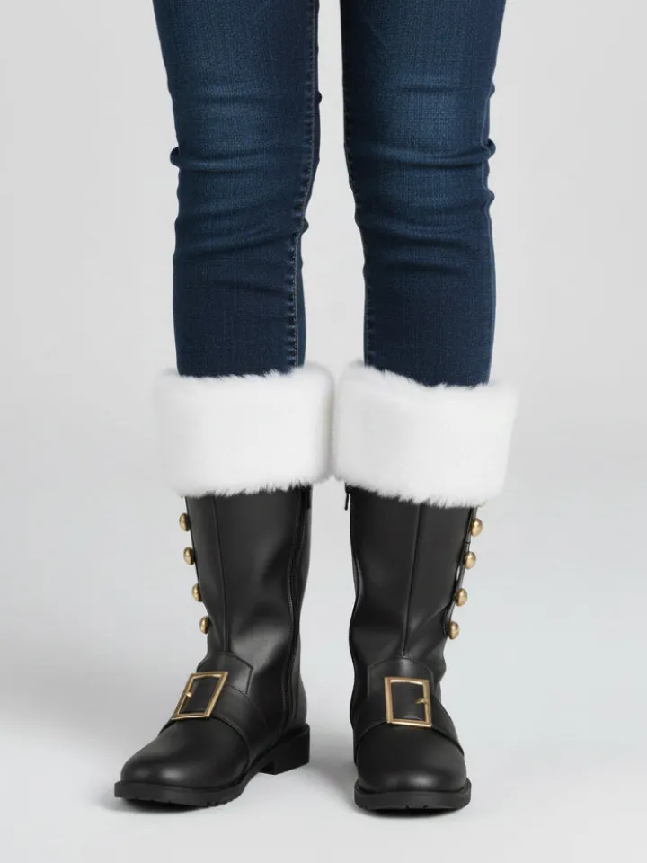 Fur Trim Buckles Bell Decor Santa Boots