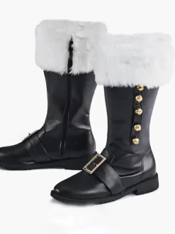 Fur Trim Buckles Bell Decor Santa Boots