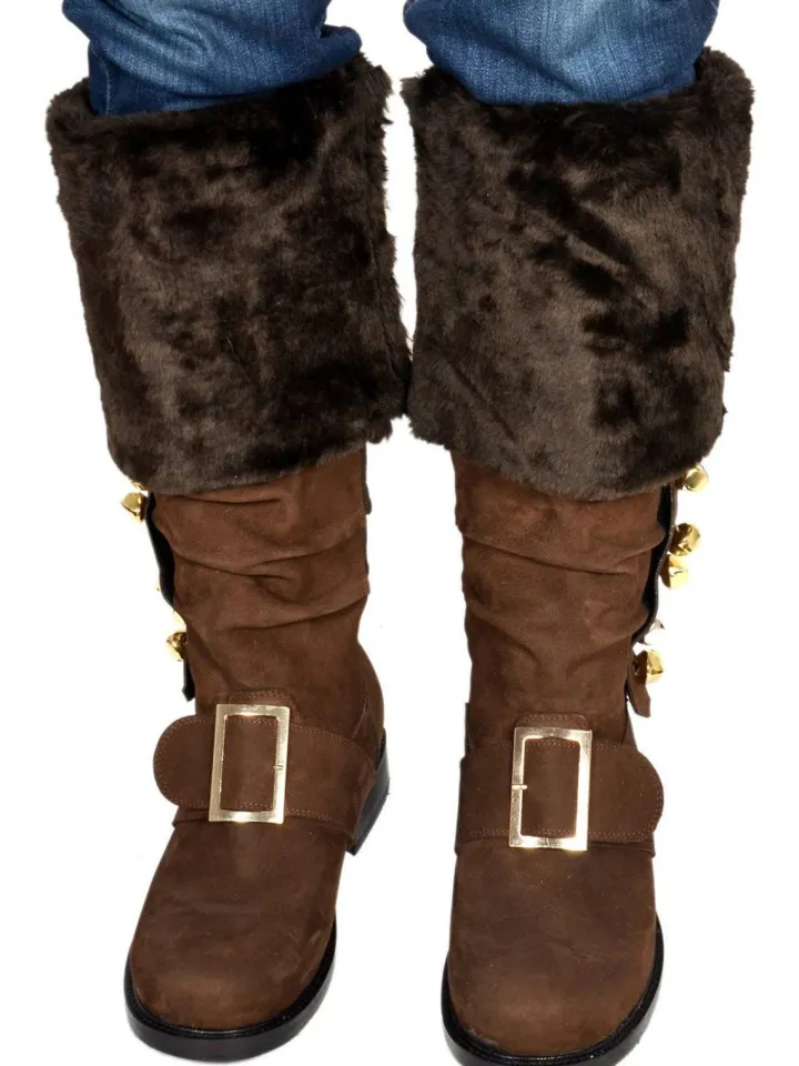Fur Trim Buckles Bell Decor Santa Boots