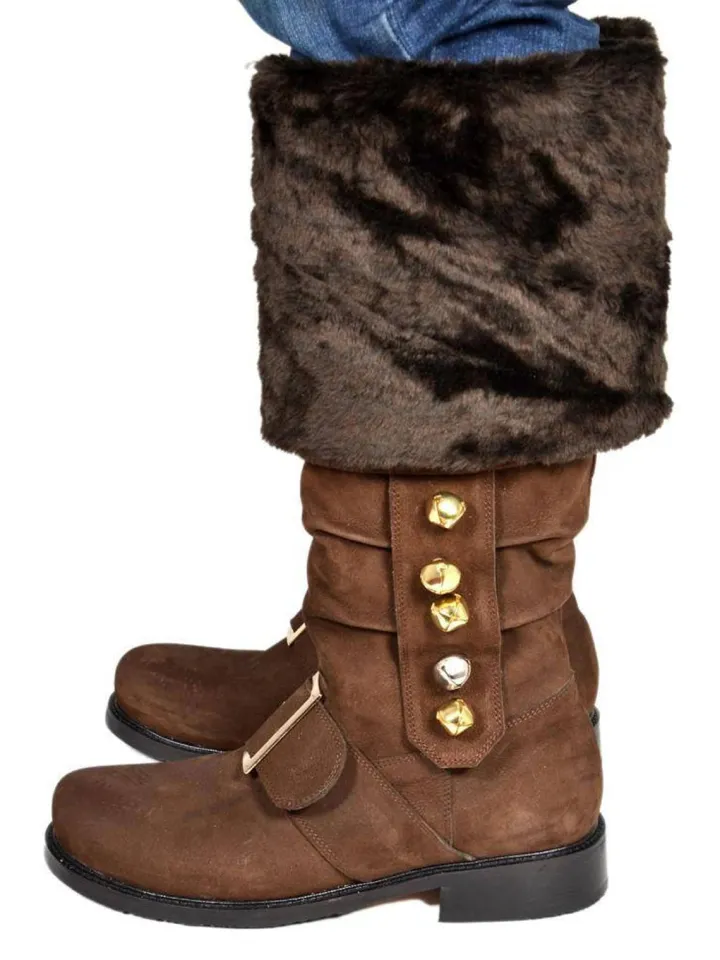 Fur Trim Buckles Bell Decor Santa Boots