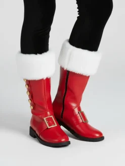 Fur Trim Buckles Bell Decor Santa Boots