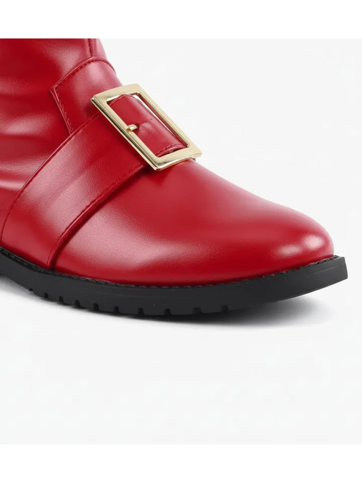 Fur Trim Buckles Bell Decor Santa Boots