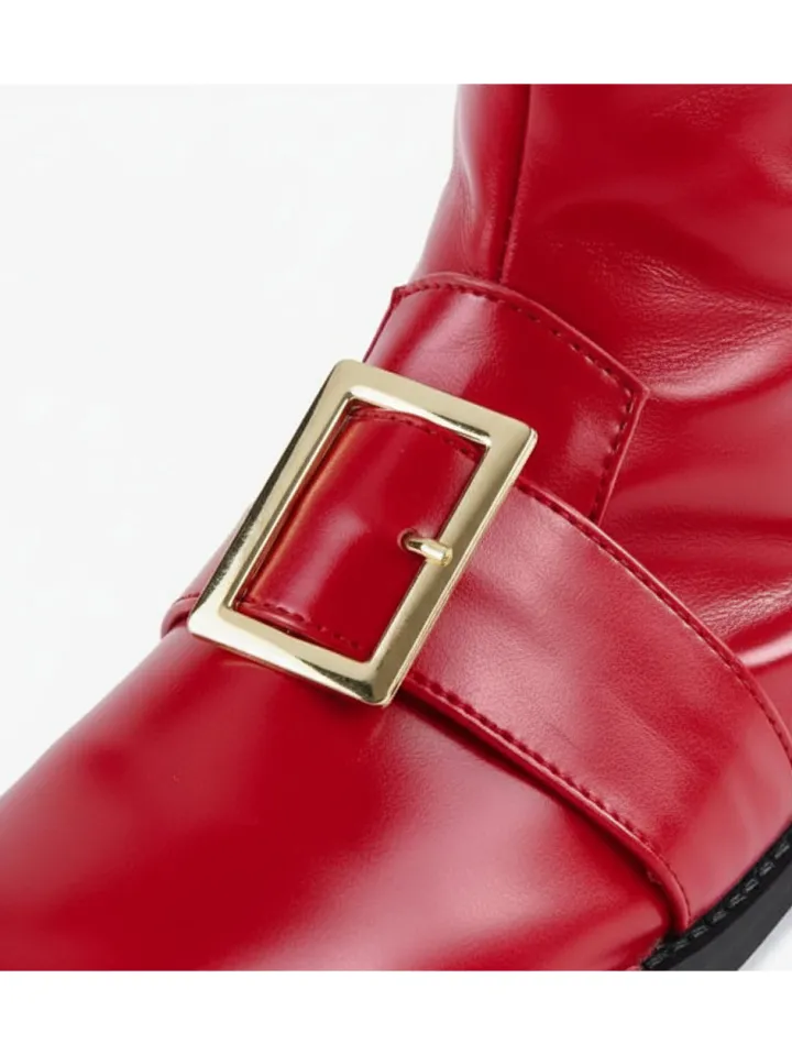 Fur Trim Buckles Bell Decor Santa Boots