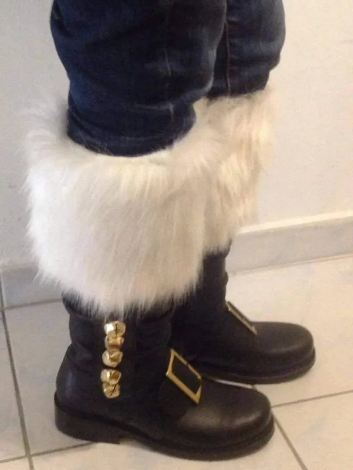 Fur Trim Buckles Bell Decor Santa Boots