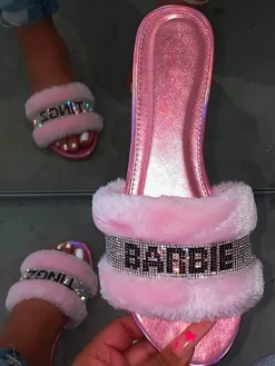 Fuzzy Letter Rhinestone Slides