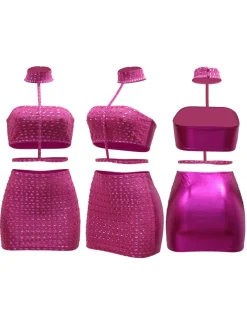 Glamorous Silver Rhinestone Skirt Sets