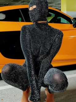 Glitter Backless Long Sleeve Jumpsuit