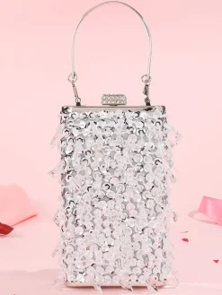 Glitter Beaded Cuboid Party Crossbody Bags