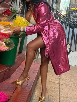 Glitter Belted Trench Coat