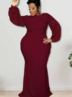 Glitter Long Sleeve Patchwork Maxi Dress