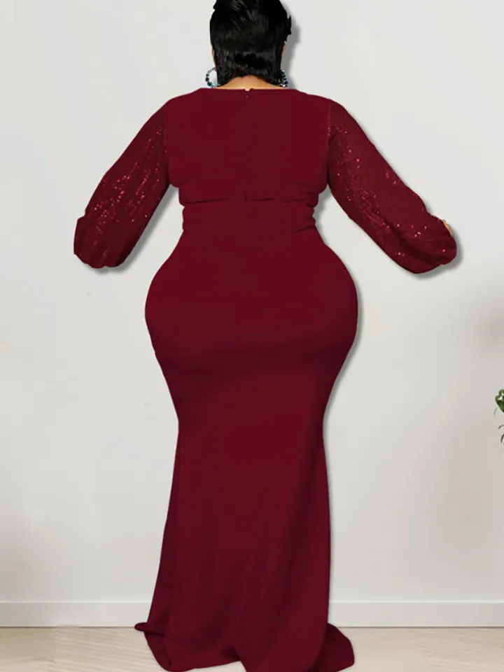 Glitter Long Sleeve Patchwork Maxi Dress