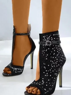 Glitter Rhinestone Cut-out High Heel