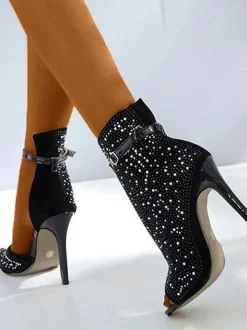 Glitter Rhinestone Cut-out High Heel