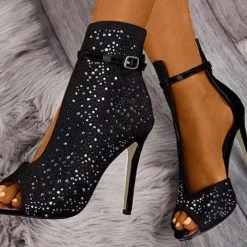 Glitter Rhinestone Cut-out High Heel